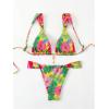 imageWomens 2 Piece Leopard Floral Bathing Suit Wireless Triangle Swimsuit High Waisted Bikini SetsGreen and Pink