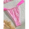 imageWomens 2 Piece Leopard Floral Bathing Suit Wireless Triangle Swimsuit High Waisted Bikini SetsLace Pink
