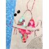 imageWomens 2 Piece Leopard Floral Bikini Sets Halter Triangle String Bathing Suit Starfish Metal SwimsuitsPink and Blue