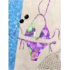 imageWomens 2 Piece Leopard Floral Bikini Sets Halter Triangle String Bathing Suit Starfish Metal SwimsuitsPurple Green