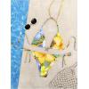 imageWomens 2 Piece Leopard Floral Bikini Sets Halter Triangle String Bathing Suit Starfish Metal SwimsuitsYellow