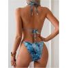 imageWomens 2 Piece Leopard Floral Bikini Sets Ring Triangle Halter Bathing Suit Tie Back SwimsuitBlue