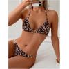 imageWomens 2 Piece Leopard Floral Bikini Sets Ring Triangle Halter Bathing Suit Tie Back SwimsuitBrown