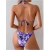 imageWomens 2 Piece Leopard Floral Bikini Sets Ring Triangle Halter Bathing Suit Tie Back SwimsuitDeep Purple