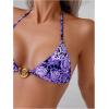 imageWomens 2 Piece Leopard Floral Bikini Sets Ring Triangle Halter Bathing Suit Tie Back SwimsuitDeep Purple