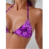 imageWomens 2 Piece Leopard Floral Bikini Sets Ring Triangle Halter Bathing Suit Tie Back SwimsuitFloral Purple