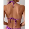 imageWomens 2 Piece Leopard Floral Bikini Sets Ring Triangle Halter Bathing Suit Tie Back SwimsuitFloral Purple