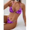 imageWomens 2 Piece Leopard Floral Bikini Sets Ring Triangle Halter Bathing Suit Tie Back SwimsuitFloral Purple