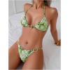 imageWomens 2 Piece Leopard Floral Bikini Sets Ring Triangle Halter Bathing Suit Tie Back SwimsuitGreen