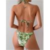 imageWomens 2 Piece Leopard Floral Bikini Sets Ring Triangle Halter Bathing Suit Tie Back SwimsuitGreen