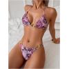 imageWomens 2 Piece Leopard Floral Bikini Sets Ring Triangle Halter Bathing Suit Tie Back SwimsuitPurple