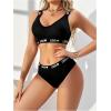 imageWomens 2 Piece Letter Graphic Lingerie Set V Neck Wireless Bra and Panty Sets Soft UnderwearBlack