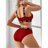 imageWomens 2 Piece Letter Graphic Lingerie Set V Neck Wireless Bra and Panty Sets Soft UnderwearBurgundy