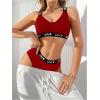 imageWomens 2 Piece Letter Graphic Lingerie Set V Neck Wireless Bra and Panty Sets Soft UnderwearBurgundy