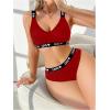 imageWomens 2 Piece Letter Graphic Lingerie Set V Neck Wireless Bra and Panty Sets Soft UnderwearBurgundy