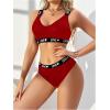 imageWomens 2 Piece Letter Graphic Lingerie Set V Neck Wireless Bra and Panty Sets Soft UnderwearBurgundy