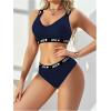 imageWomens 2 Piece Letter Graphic Lingerie Set V Neck Wireless Bra and Panty Sets Soft UnderwearRoyal Blue