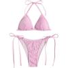 imageWomens 2 Piece Sparkle Bikini Sets Halter Micro Triangle Swimsuit Sequin Bathing Suit Tie Side Thongs BeachwearPink
