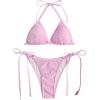 imageWomens 2 Piece Sparkle Bikini Sets Halter Micro Triangle Swimsuit Sequin Bathing Suit Tie Side Thongs BeachwearPink
