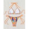 imageWomens 2 Piece Swimsuits Fruit Graphic Halter Triangle Tie Side Thong Bikinis Cheeky Bathing SuitOrange