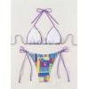 imageWomens 2 Piece Swimsuits Fruit Graphic Halter Triangle Tie Side Thong Bikinis Cheeky Bathing SuitPurple
