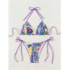 imageWomens 2 Piece Swimsuits Fruit Graphic Halter Triangle Tie Side Thong Bikinis Cheeky Bathing SuitPurple