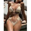 imageWomens 2 Piece Swimsuits Shell High Cut Halter Triangle String Boho Bikini Bathing SuitBeige