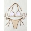 imageWomens 2 Piece Textured Color Block Swimsuit Halter Backless Bathing Suit Tie Side Thongs Bikini SetsBeige