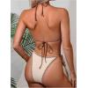 imageWomens 2 Piece Textured Color Block Swimsuit Halter Backless Bathing Suit Tie Side Thongs Bikini SetsBeige