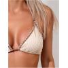 imageWomens 2 Piece Textured Color Block Swimsuit Halter Backless Bathing Suit Tie Side Thongs Bikini SetsBeige