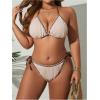 imageWomens 2 Piece Textured Color Block Swimsuit Halter Backless Bathing Suit Tie Side Thongs Bikini SetsPure Beige