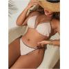 imageWomens 2 Piece Textured Color Block Swimsuit Halter Backless Bathing Suit Tie Side Thongs Bikini SetsPure Beige
