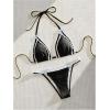 imageWomens 2 Pieces Lace Trim Swimwear Set Bow Knot Halter Swimsuit Backless High Waist BikiniBlack