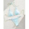 imageWomens 2 Pieces Lace Trim Swimwear Set Bow Knot Halter Swimsuit Backless High Waist BikiniBlue