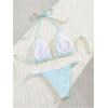 imageWomens 2 Pieces Lace Trim Swimwear Set Bow Knot Halter Swimsuit Backless High Waist BikiniBlue