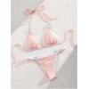imageWomens 2 Pieces Lace Trim Swimwear Set Bow Knot Halter Swimsuit Backless High Waist BikiniPink