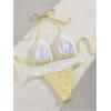imageWomens 2 Pieces Lace Trim Swimwear Set Bow Knot Halter Swimsuit Backless High Waist BikiniYellow