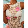 imageWomens 3D Floral Crochet Cover Up Dress Lace See Through Mini Tank Dresses SwimwearWhite