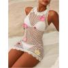 imageWomens 3D Floral Crochet Cover Up Dress Lace See Through Mini Tank Dresses SwimwearWhite