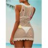 imageWomens 3D Floral Crochet Cover Up Dress Lace See Through Mini Tank Dresses SwimwearWhite