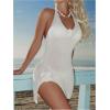 imageWomens 3D Floral Halter Knit Beach Dresses V Neck Sleeveless Bodycon Bathing Suit Cover UpApricot