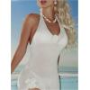 imageWomens 3D Floral Halter Knit Beach Dresses V Neck Sleeveless Bodycon Bathing Suit Cover UpApricot