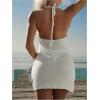imageWomens 3D Floral Halter Knit Beach Dresses V Neck Sleeveless Bodycon Bathing Suit Cover UpApricot