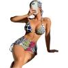 imageWomens 4 Piece Swimsuits Halter Triangle Bikini Sets Bathing Suit with Mesh Cover Up Skirt ampamp BandanaBlue and Green