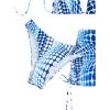 imageWomens 4 Piece Swimsuits Halter Triangle Bikini Sets Bathing Suit with Mesh Cover Up Skirt ampamp BandanaBlue and White