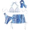 imageWomens 4 Piece Swimsuits Halter Triangle Bikini Sets Bathing Suit with Mesh Cover Up Skirt ampamp BandanaBlue and White