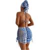 imageWomens 4 Piece Swimsuits Halter Triangle Bikini Sets Bathing Suit with Mesh Cover Up Skirt ampamp BandanaBlue and White