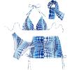 imageWomens 4 Piece Swimsuits Halter Triangle Bikini Sets Bathing Suit with Mesh Cover Up Skirt ampamp BandanaBlue and White