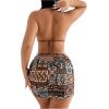 imageWomens 4 Piece Swimsuits Halter Triangle Bikini Sets Bathing Suit with Mesh Cover Up Skirt ampamp BandanaBrown Printed