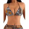 imageWomens 4 Piece Swimsuits Halter Triangle Bikini Sets Bathing Suit with Mesh Cover Up Skirt ampamp BandanaBrown Printed